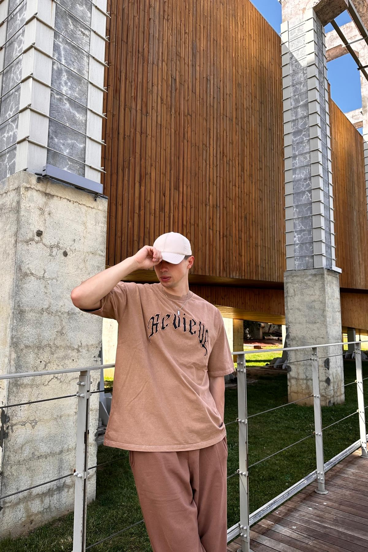 Acid Wash Rv Kahve Oversize Tshirt T1078