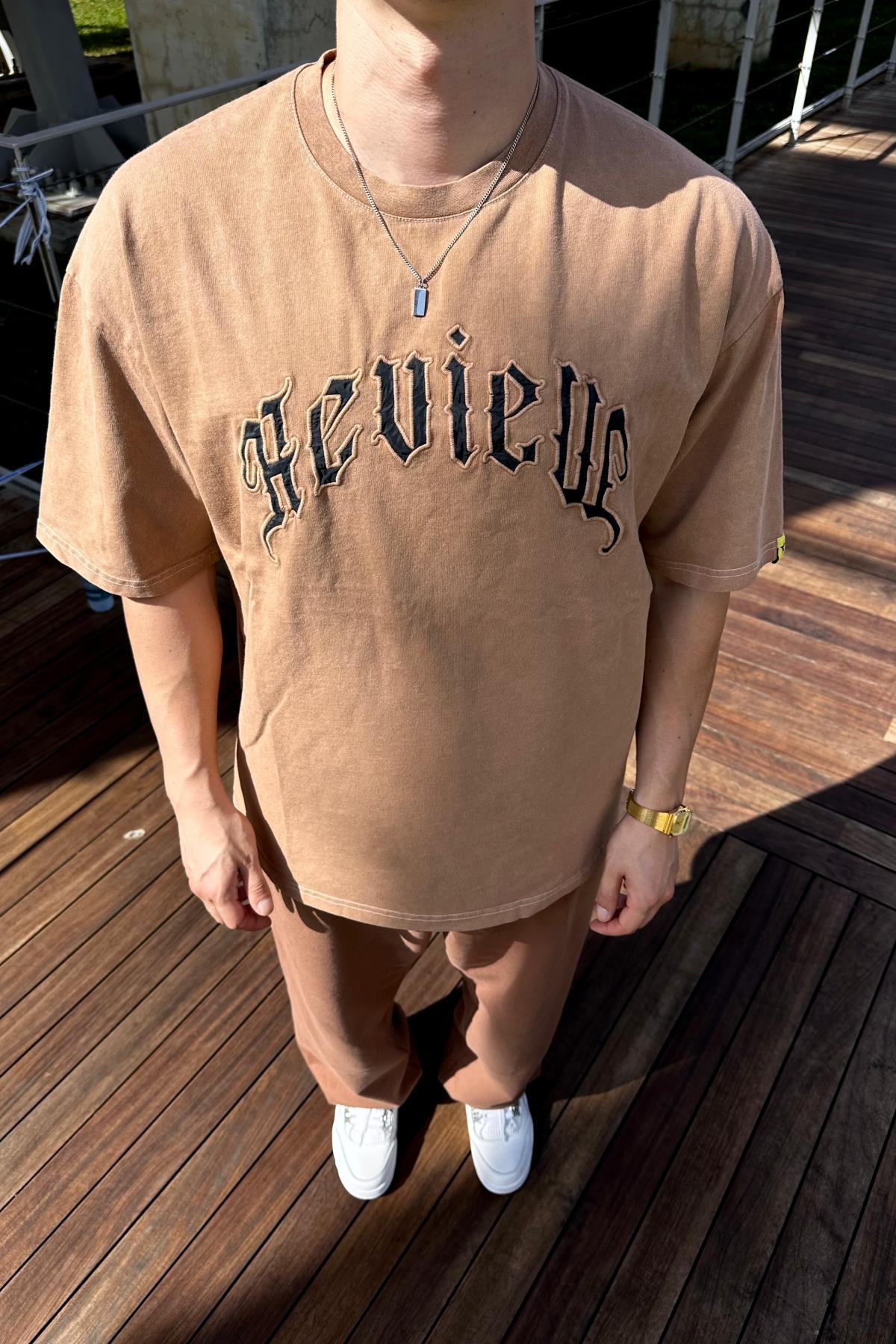 Acid Wash Rv Kahve Oversize Tshirt T1078