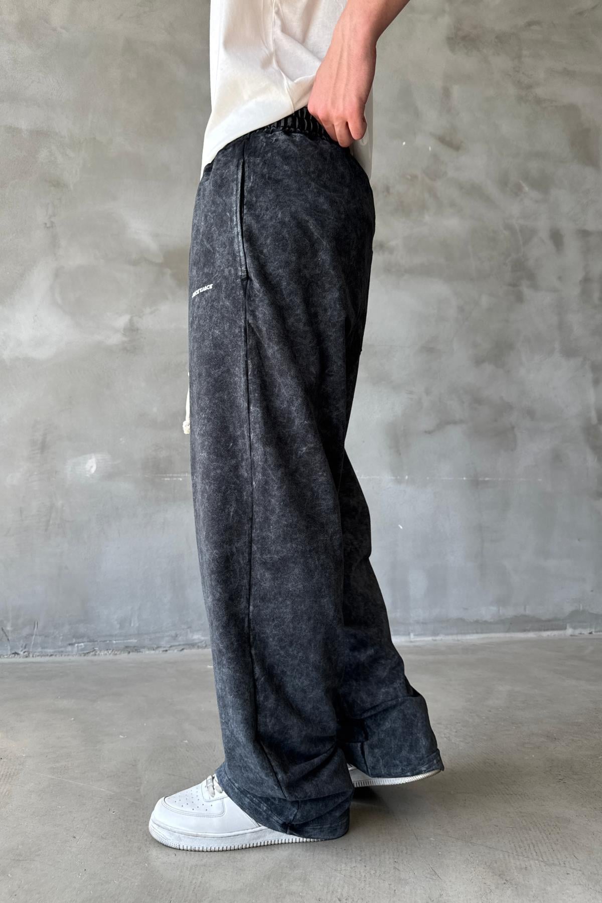 Acid Wash Siyah Baggy Eşofman Altı