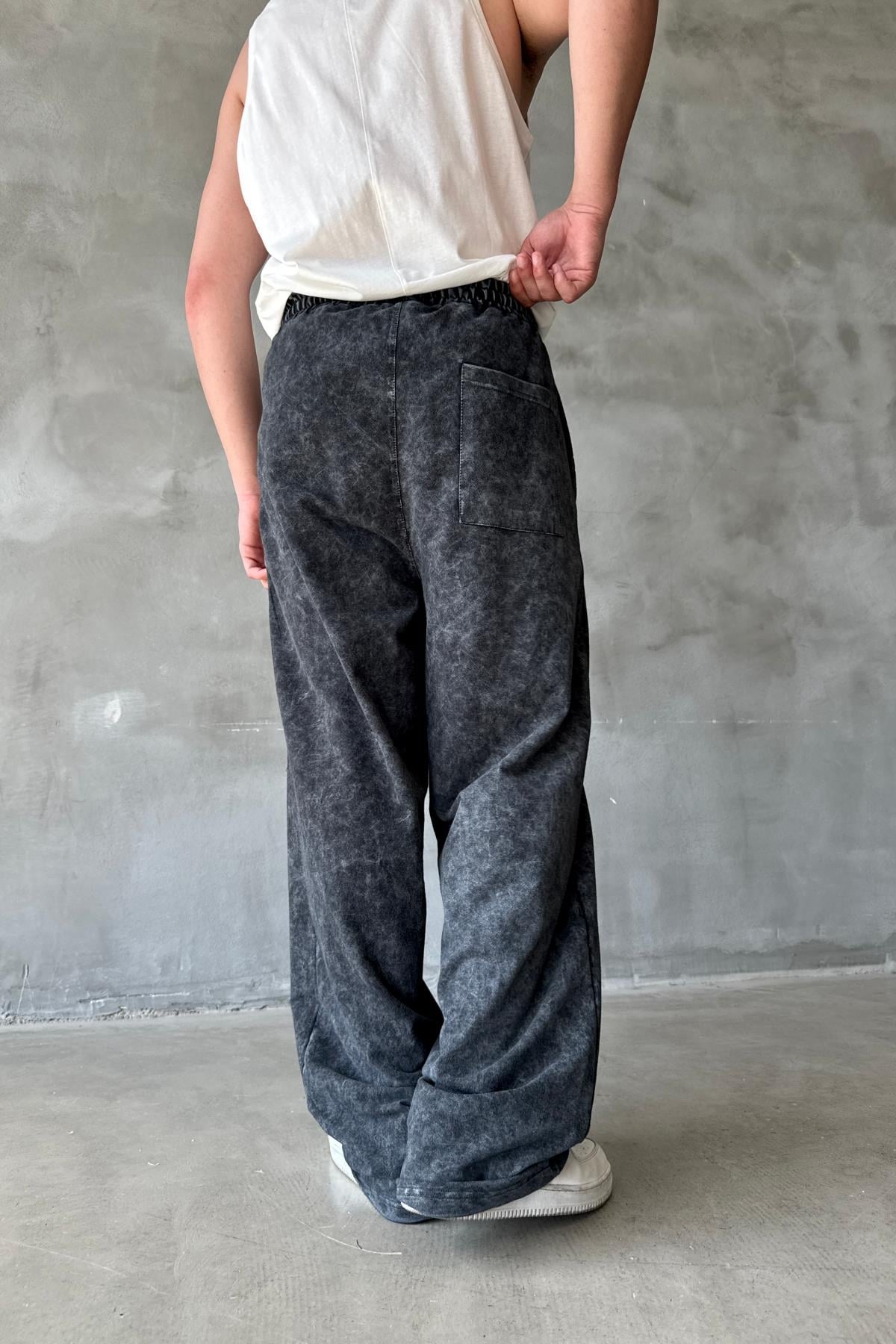 Acid Wash Siyah Baggy Eşofman Altı
