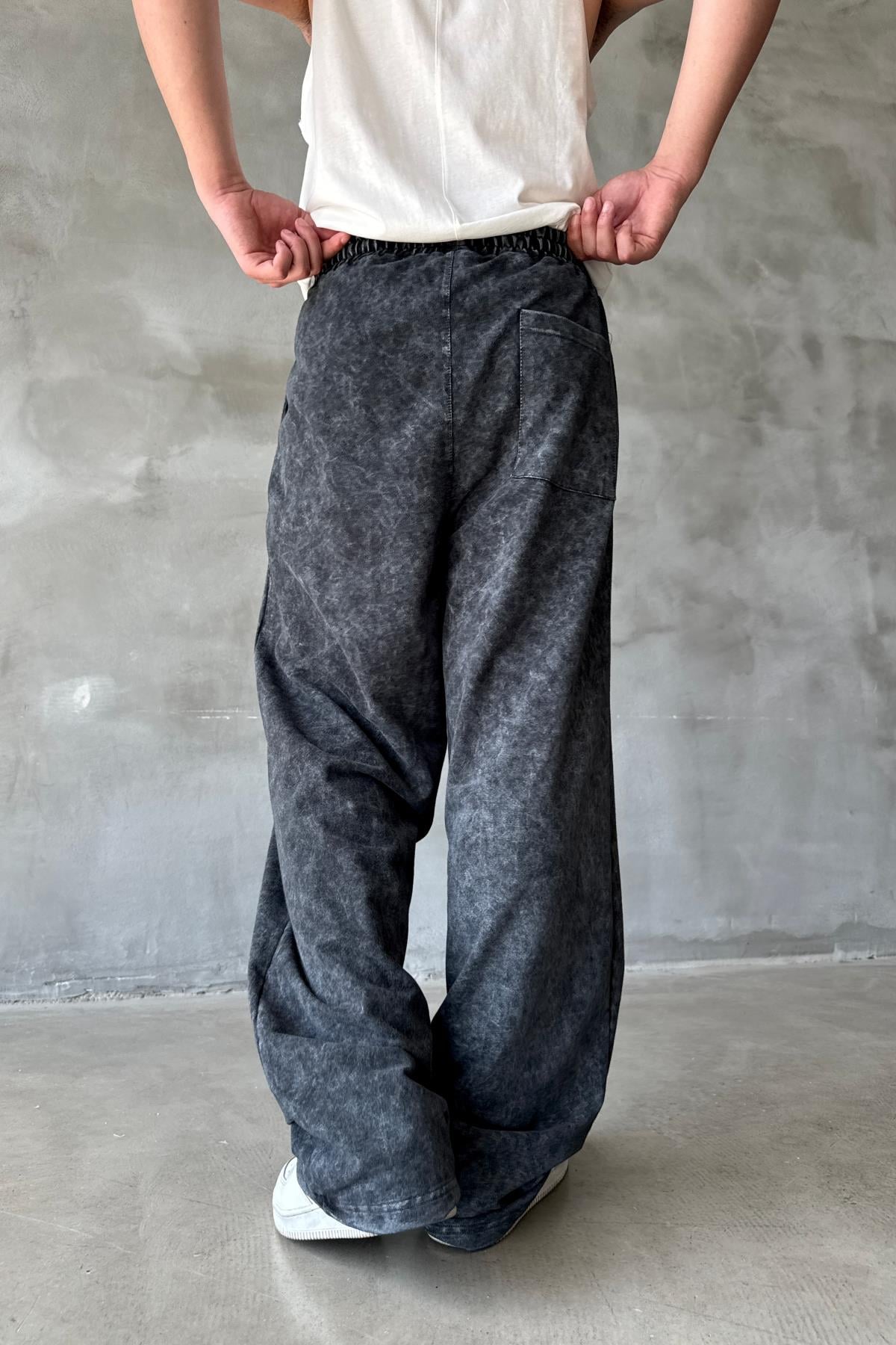 Acid Wash Siyah Baggy Eşofman Altı