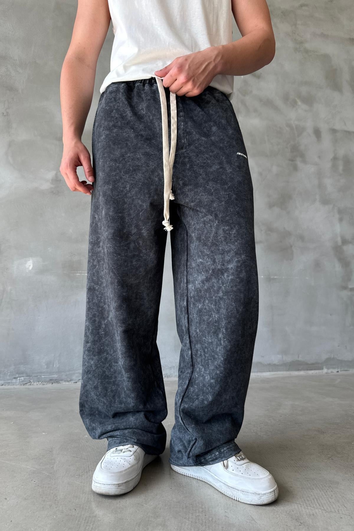 Acid Wash Siyah Baggy Eşofman Altı