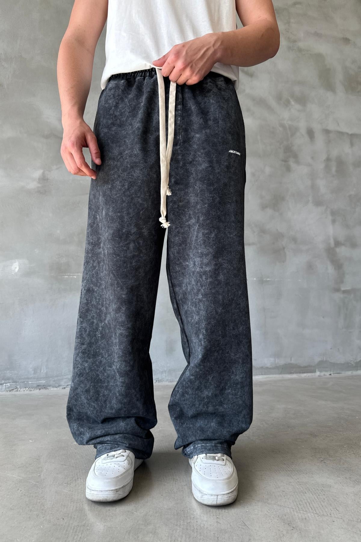 Acid Wash Siyah Baggy Eşofman Altı