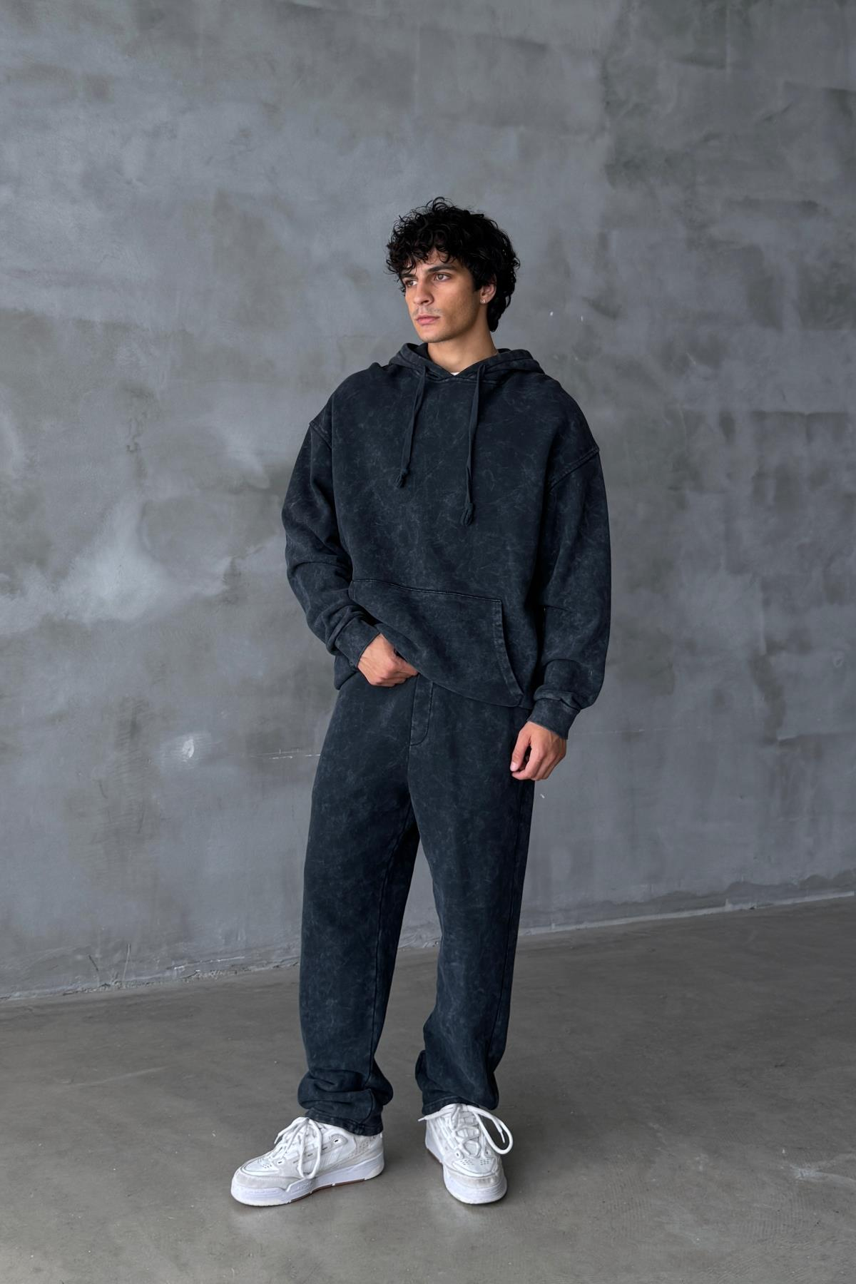 Acid Wash Siyah Eşofman Altı JC01