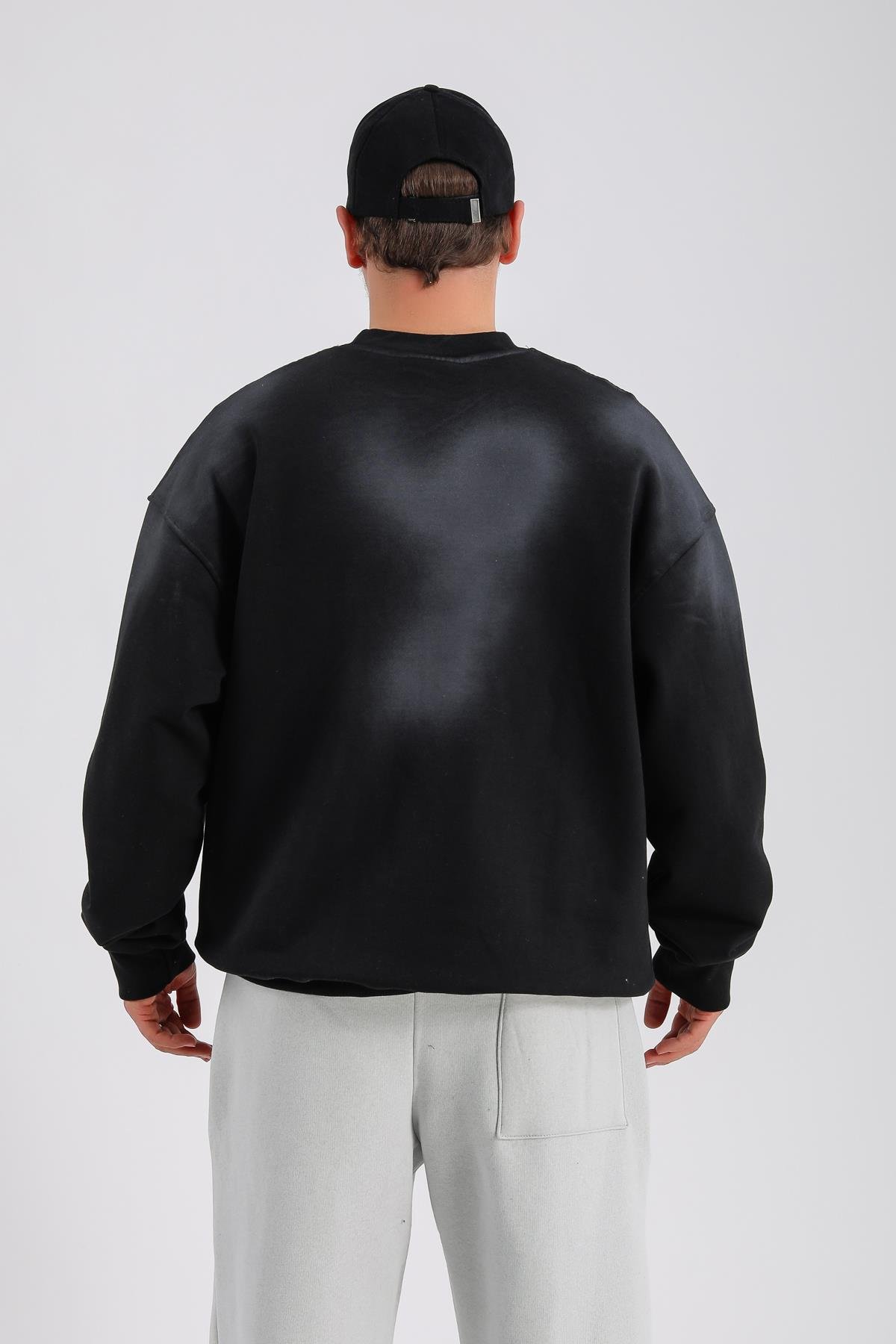 Acid Wash Siyah Oversize Rv Sweatshirt SW1139