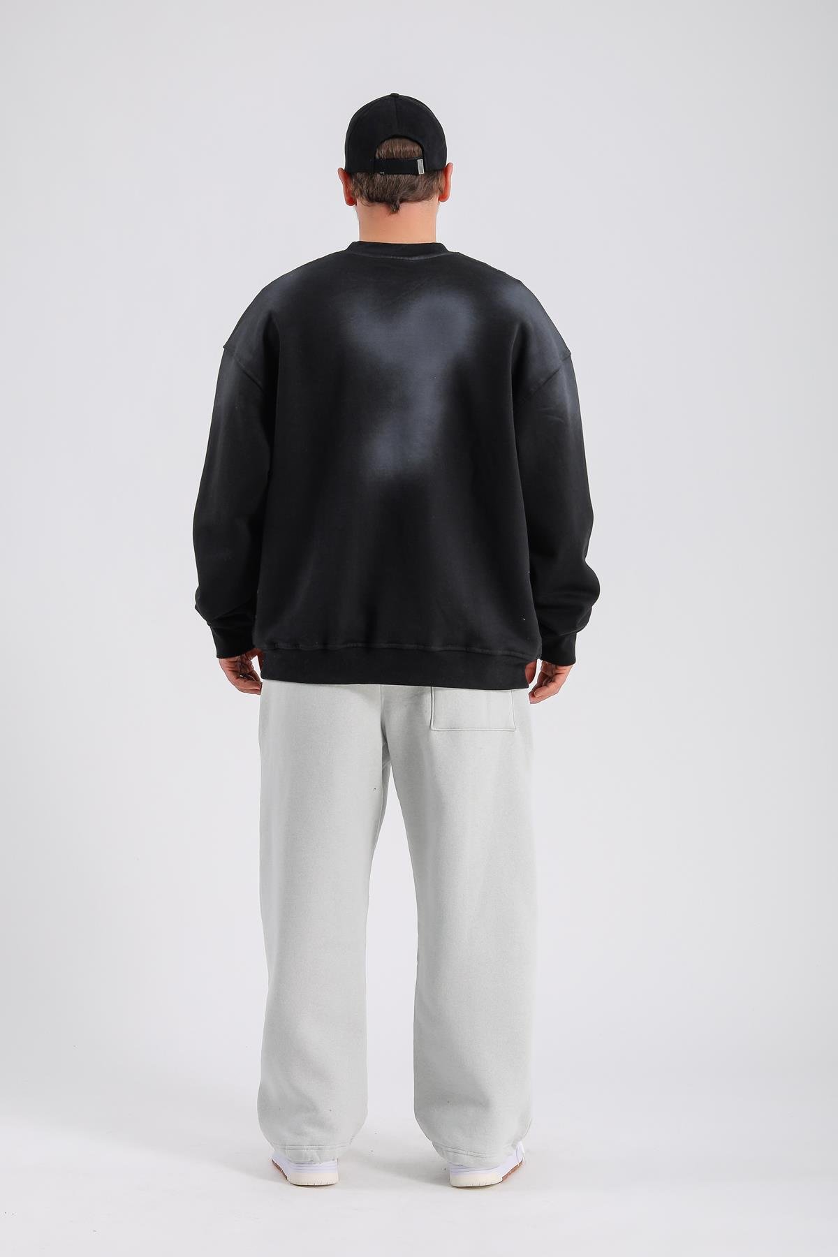 Acid Wash Siyah Oversize Rv Sweatshirt SW1139