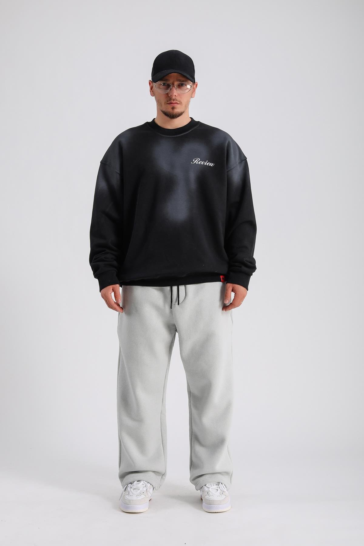 Acid Wash Siyah Oversize Rv Sweatshirt SW1139
