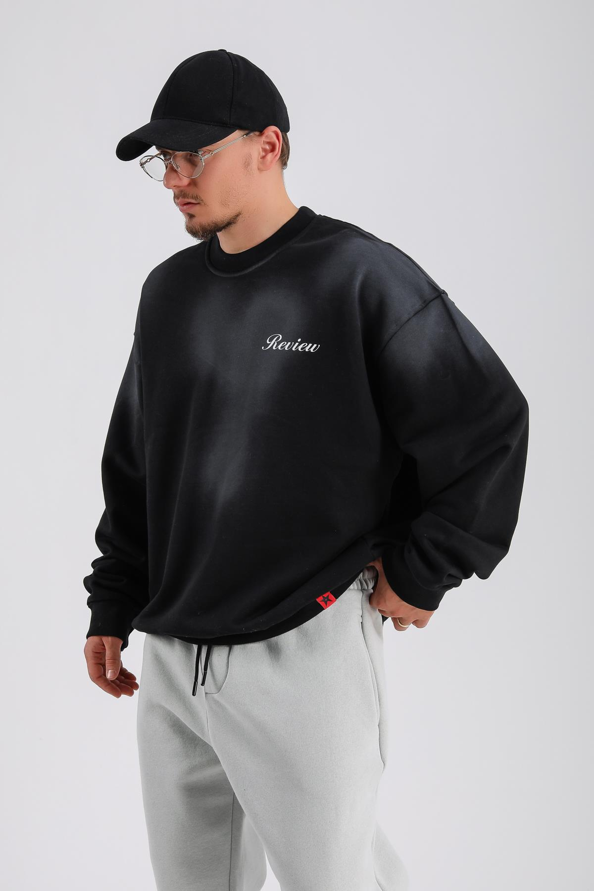 Acid Wash Siyah Oversize Rv Sweatshirt SW1139