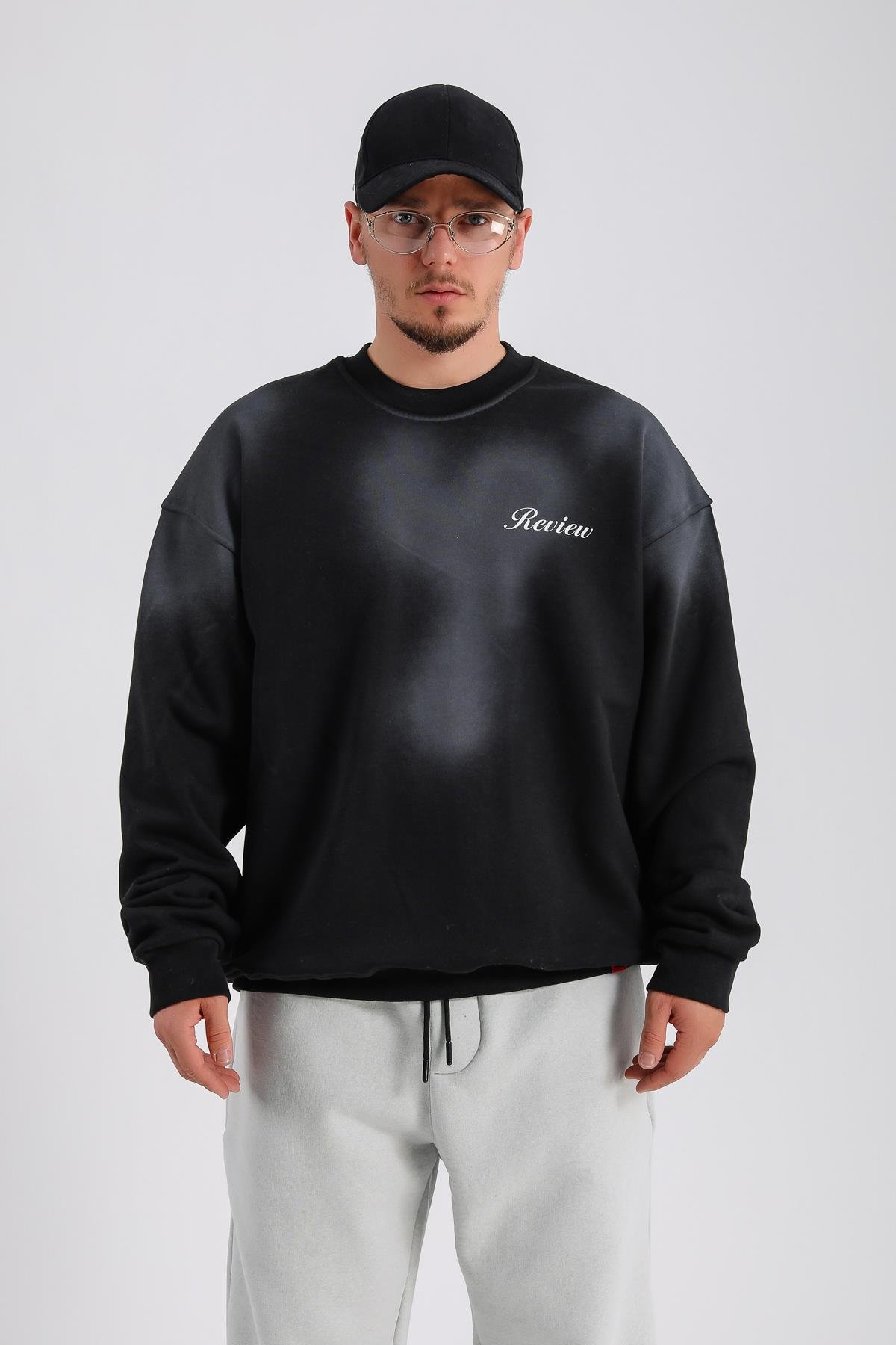 Acid Wash Siyah Oversize Rv Sweatshirt SW1139