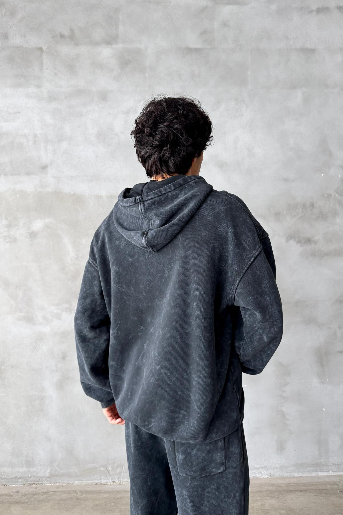 Acid Wash Siyah Oversize Sweatshirt JC01
