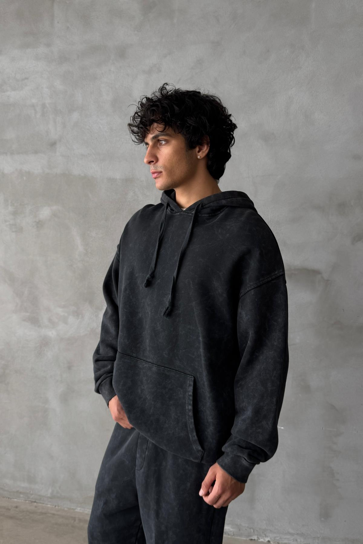 Acid Wash Siyah Oversize Sweatshirt JC01