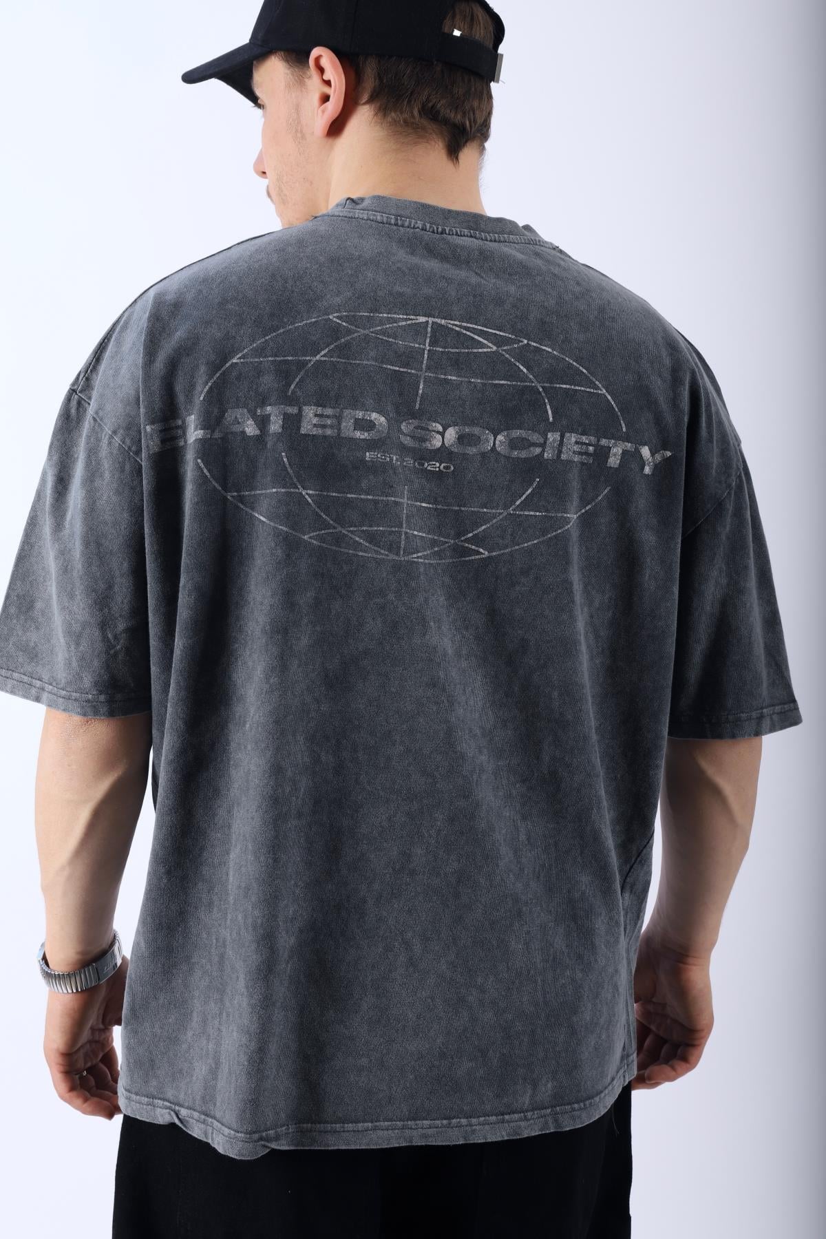 Acid Wash Society Baskılı Oversize Tshirt T953
