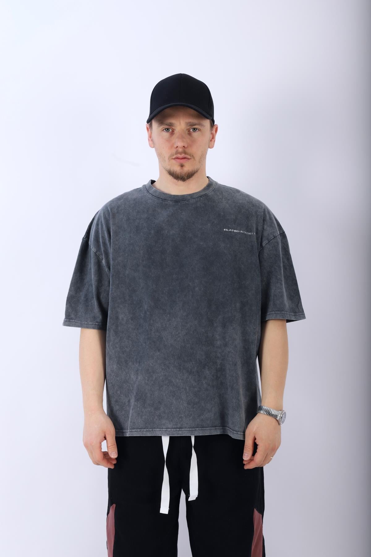 Acid Wash Society Baskılı Oversize Tshirt T953