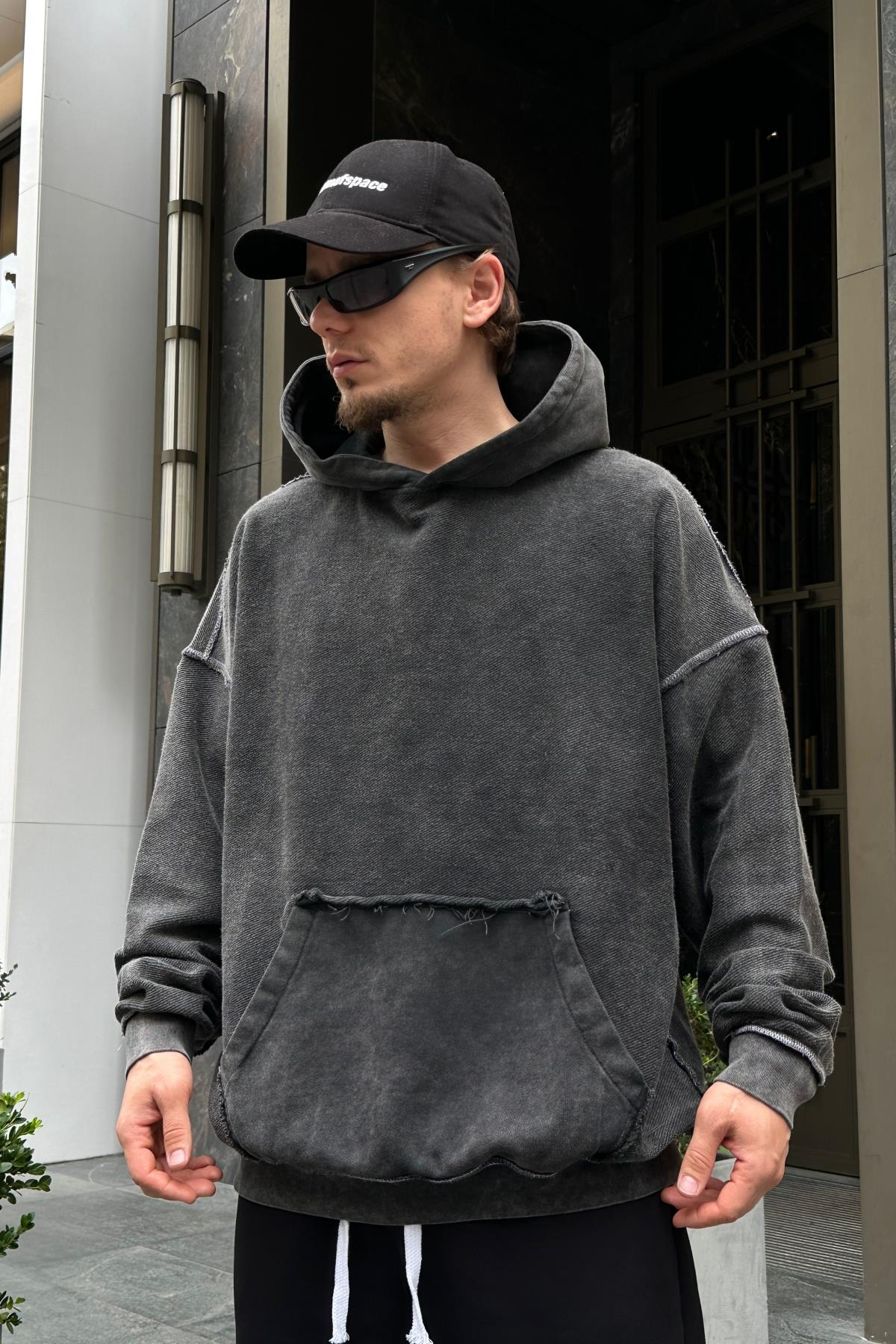 Acid Wash Ters Dikiş Oversize Sweatshirt SW955