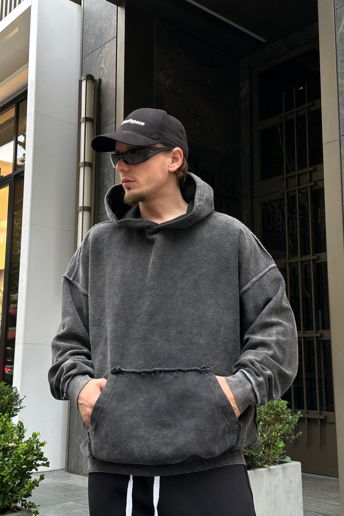 Acid Wash Ters Dikiş Oversize Sweatshirt SW955