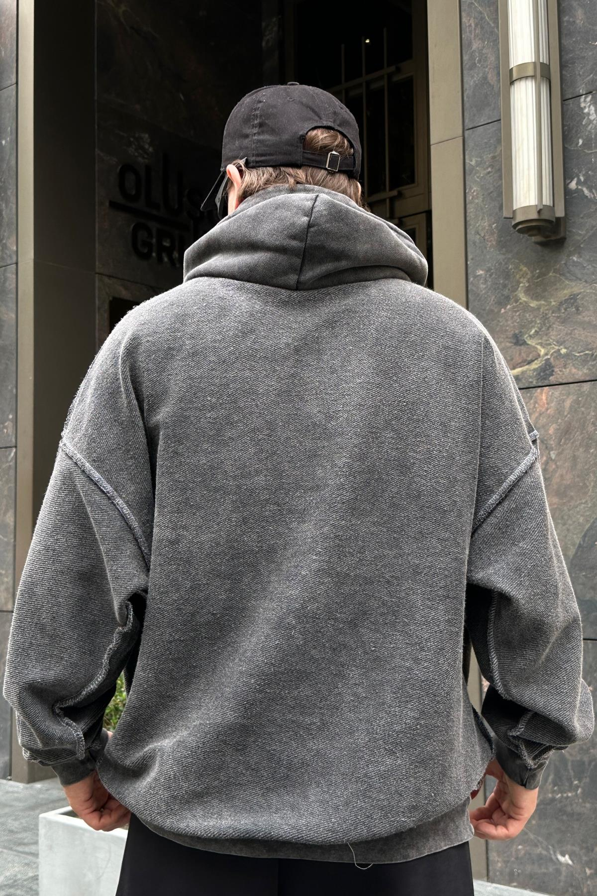 Acid Wash Ters Dikiş Oversize Sweatshirt SW955