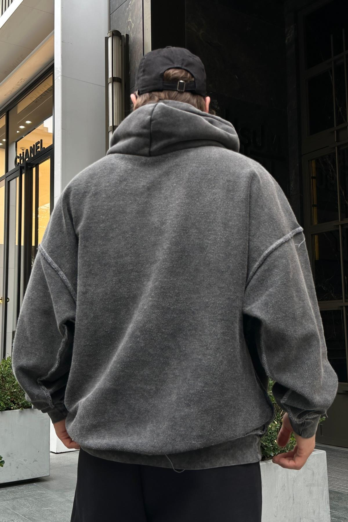 Acid Wash Ters Dikiş Oversize Sweatshirt SW955