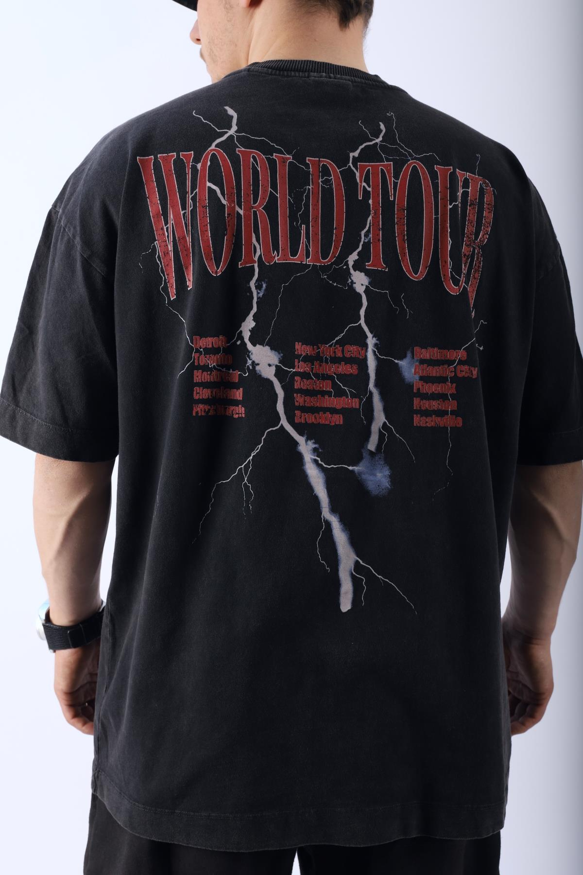 Acid Wash Untold Baskılı Oversize Tshirt T965