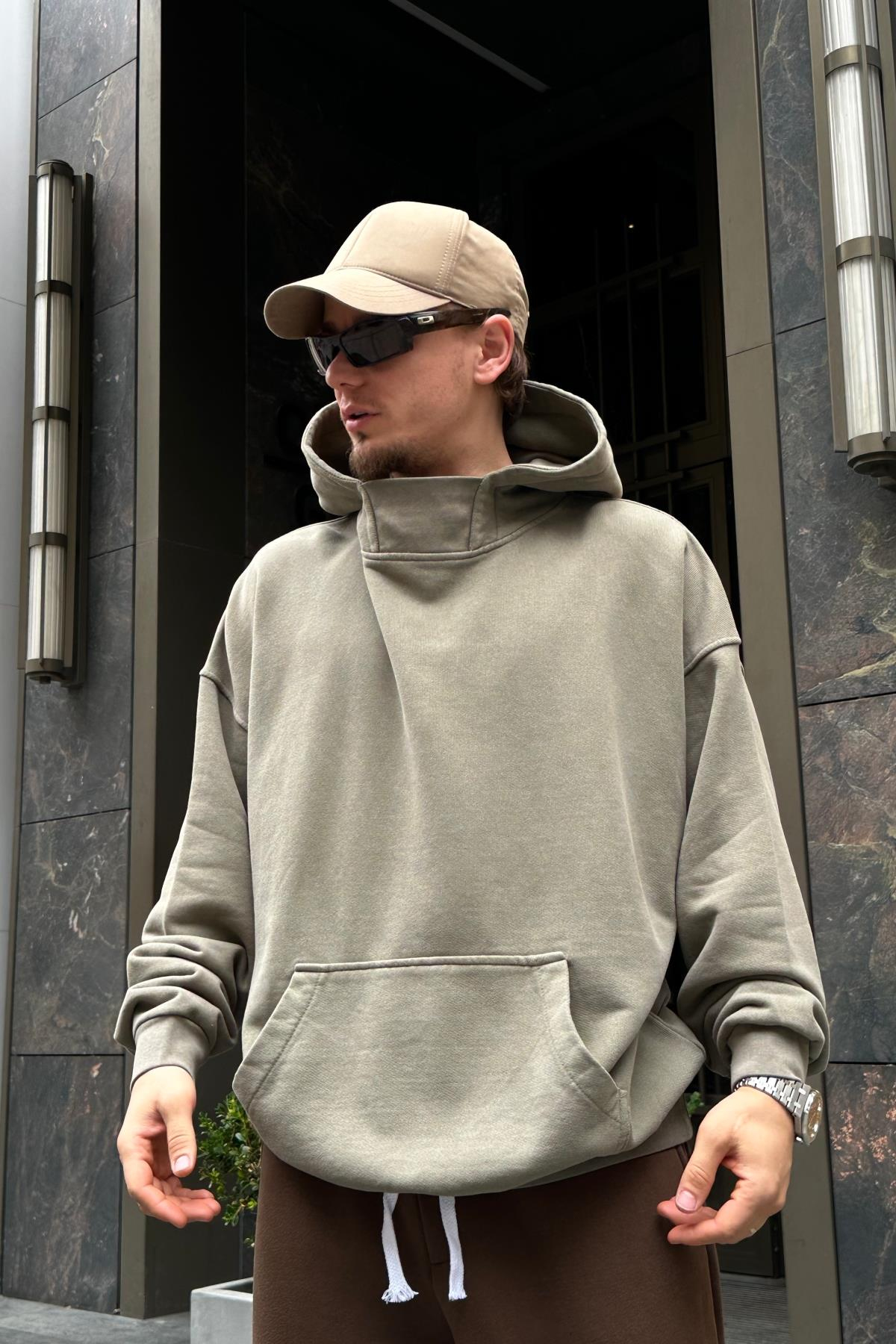 Acid Wash Yaka Detay Premium Oversize Sweatshirt SW971