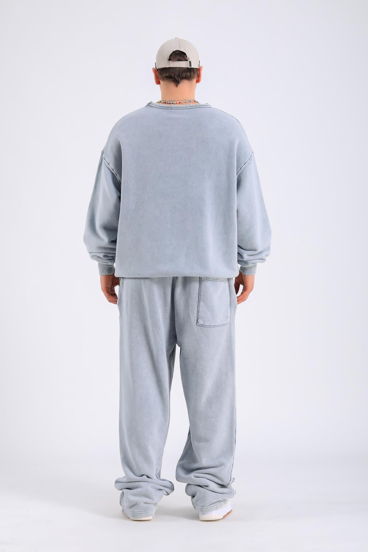Acid Wash Yırtık Detay Gri Eşofman Takımı TKM155