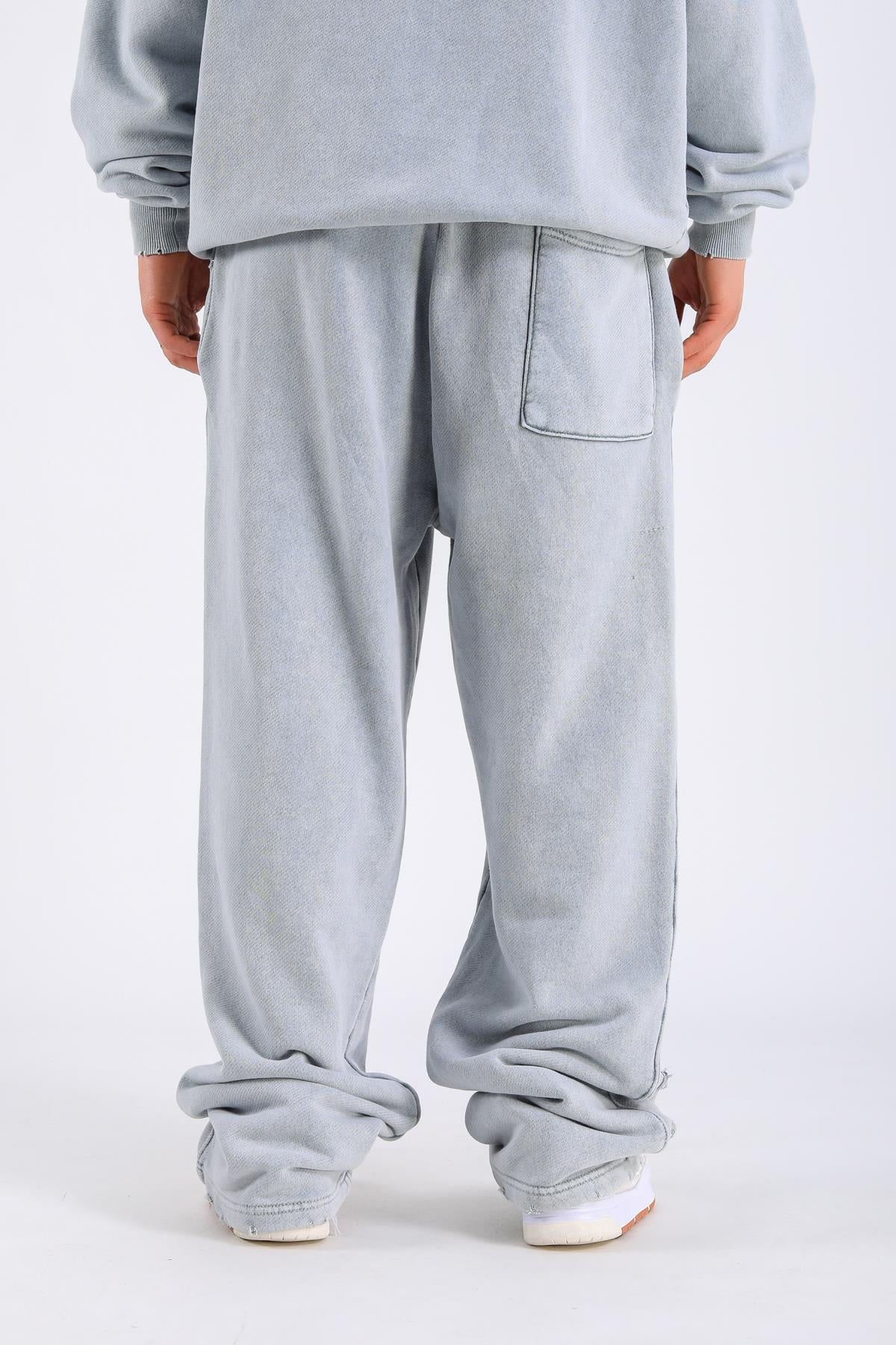 Acid Wash Yırtık Detay Gri Eşofman Takımı TKM155