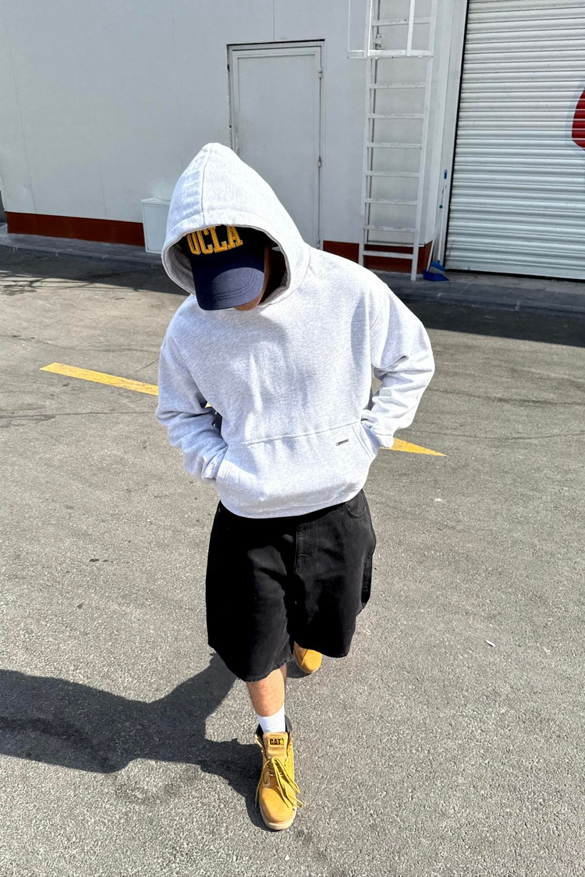 Açık Gri Oversize Basic Couture Hoodie