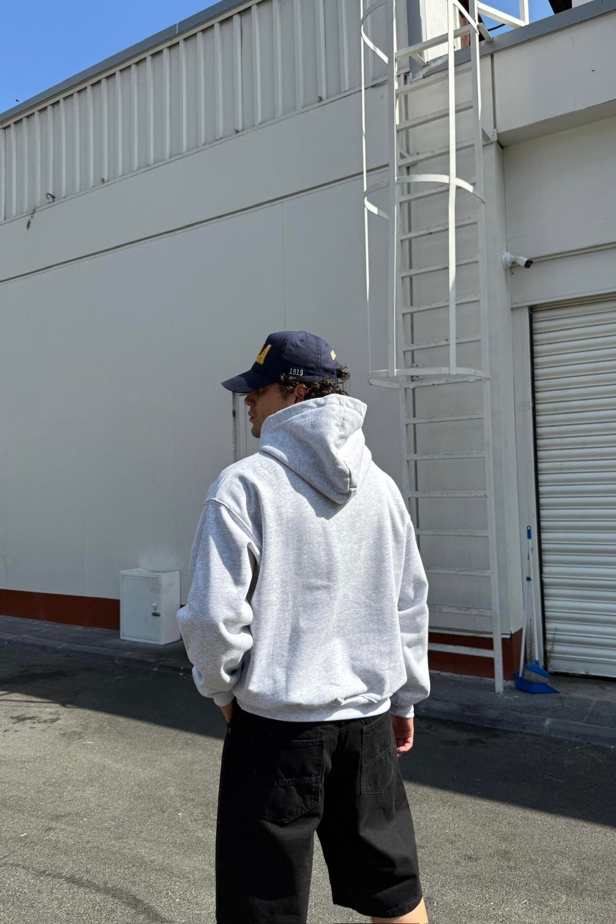 Açık Gri Oversize Basic Couture Hoodie