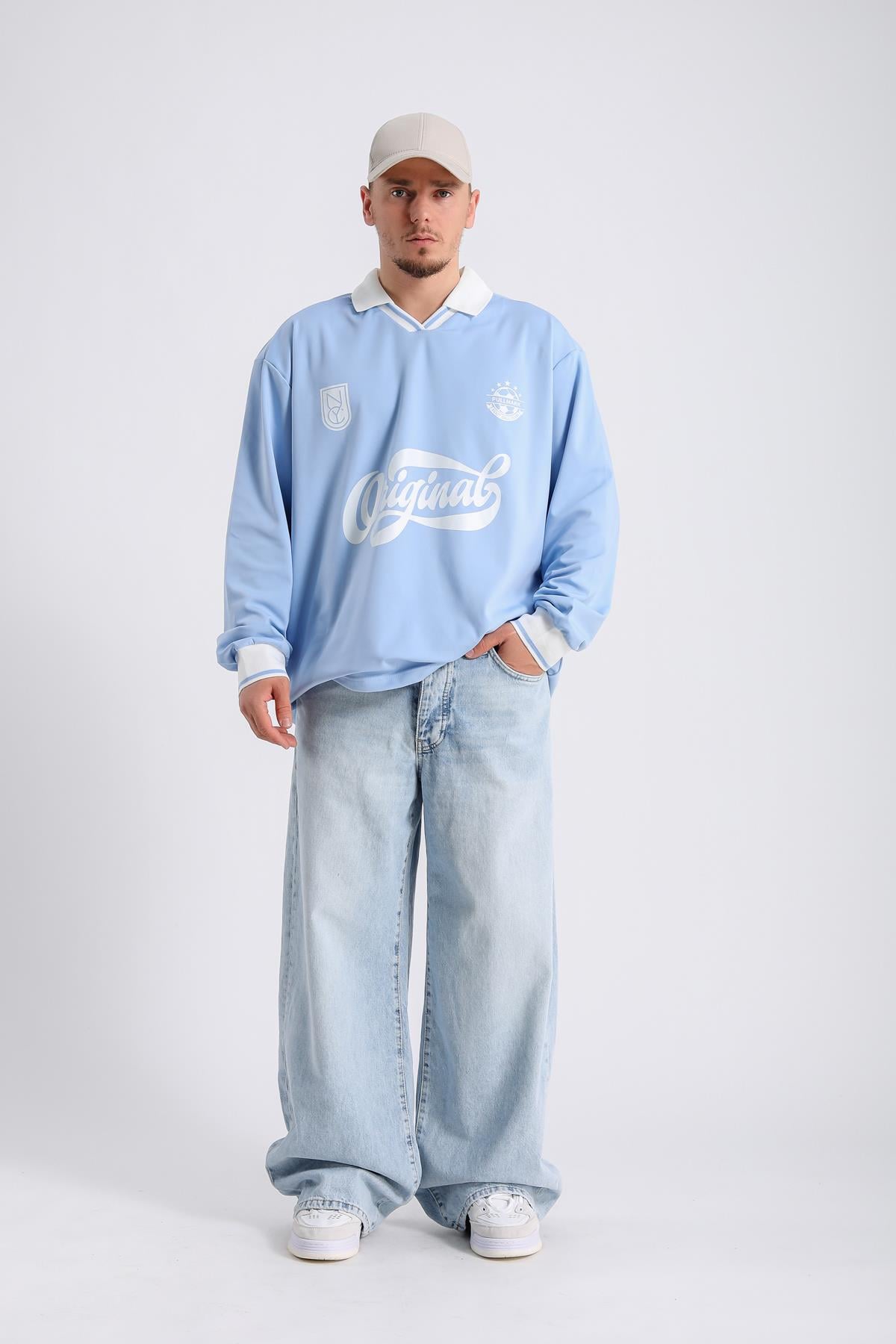 Açık Mavi Acid Wash Baggy Jean Pantolon P984