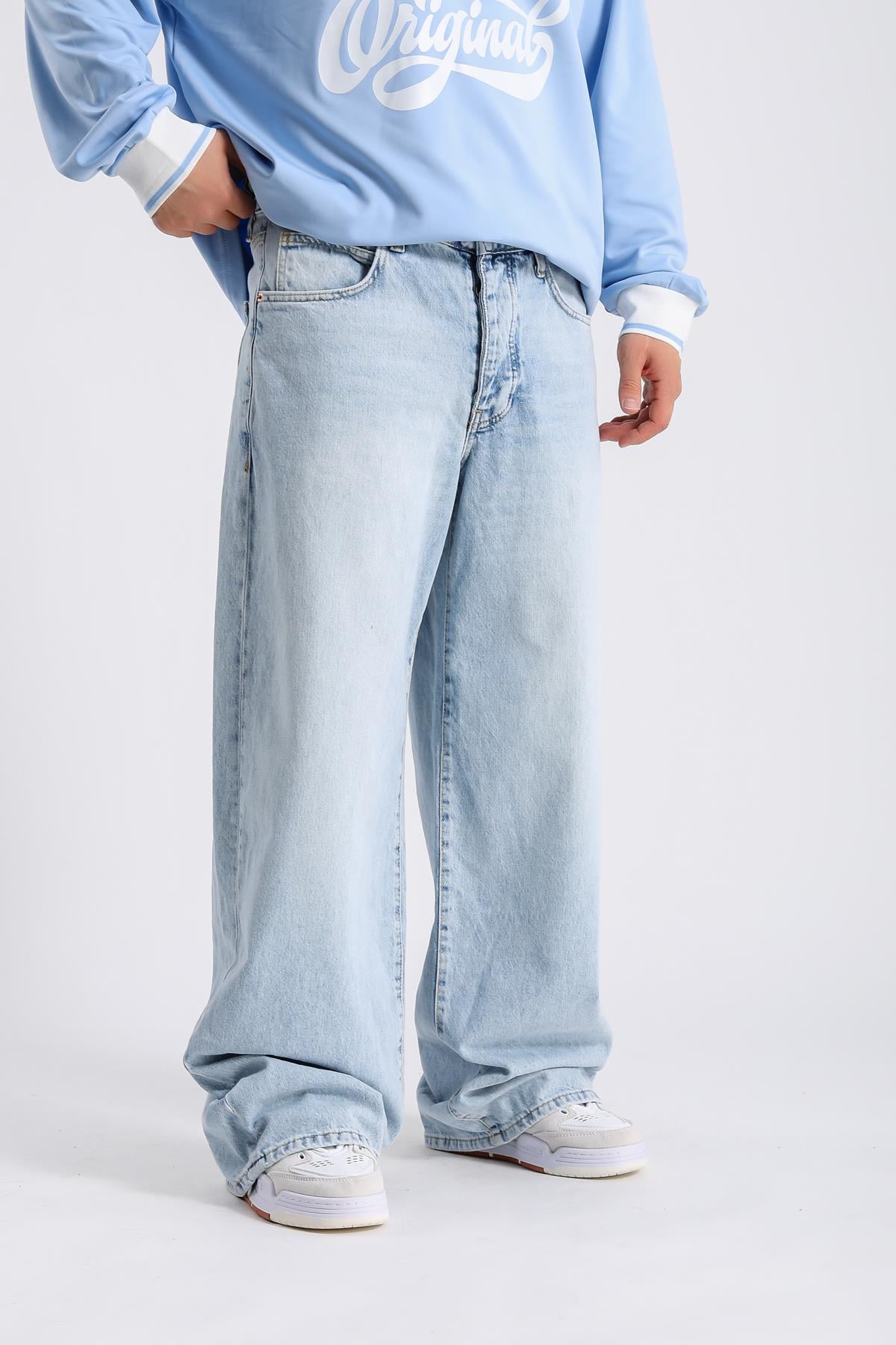 Açık Mavi Acid Wash Baggy Jean Pantolon P984