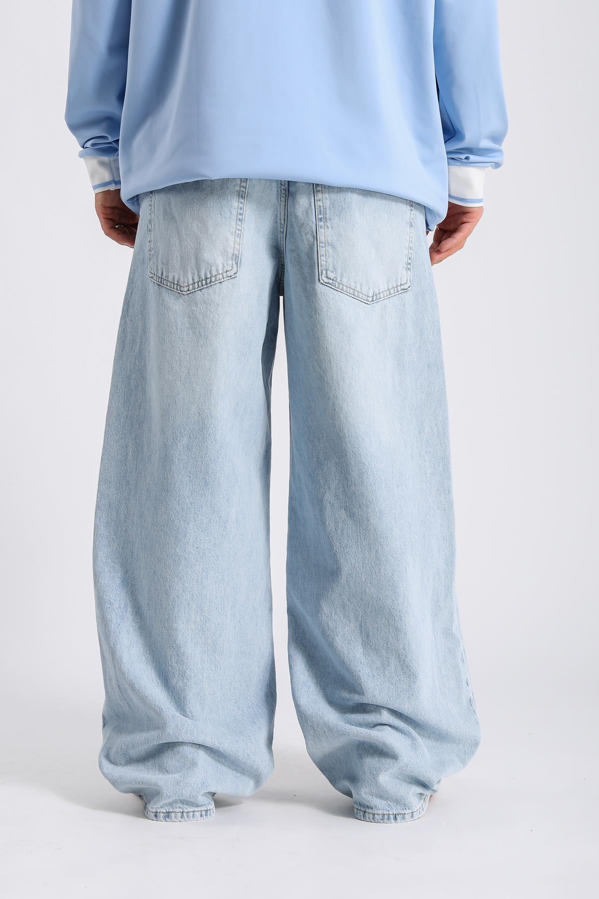 Açık Mavi Acid Wash Baggy Jean Pantolon P984