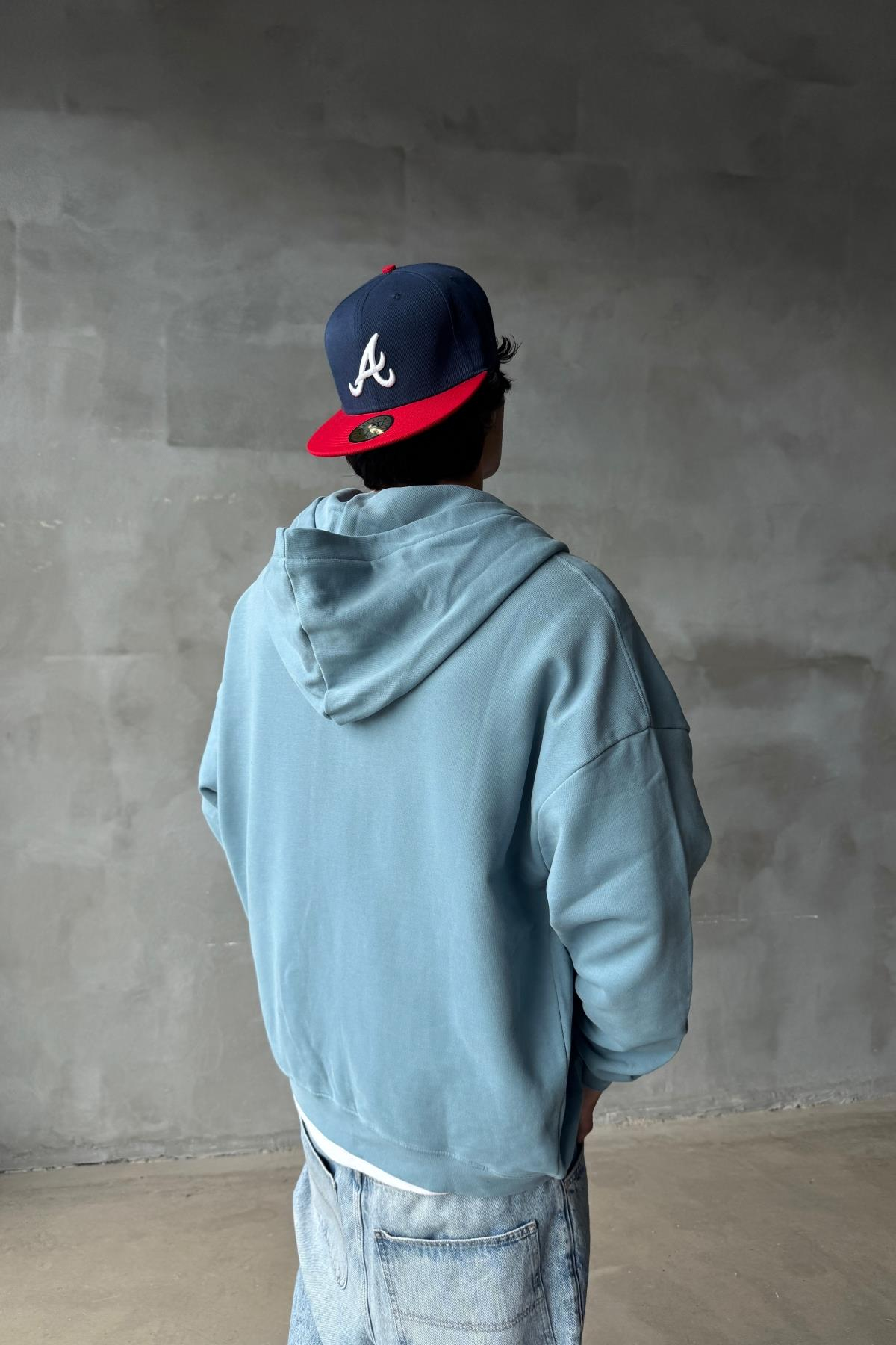 Açık Mavi Yumuşak Dokulu Oversize Zipper Sweatshirt SR01