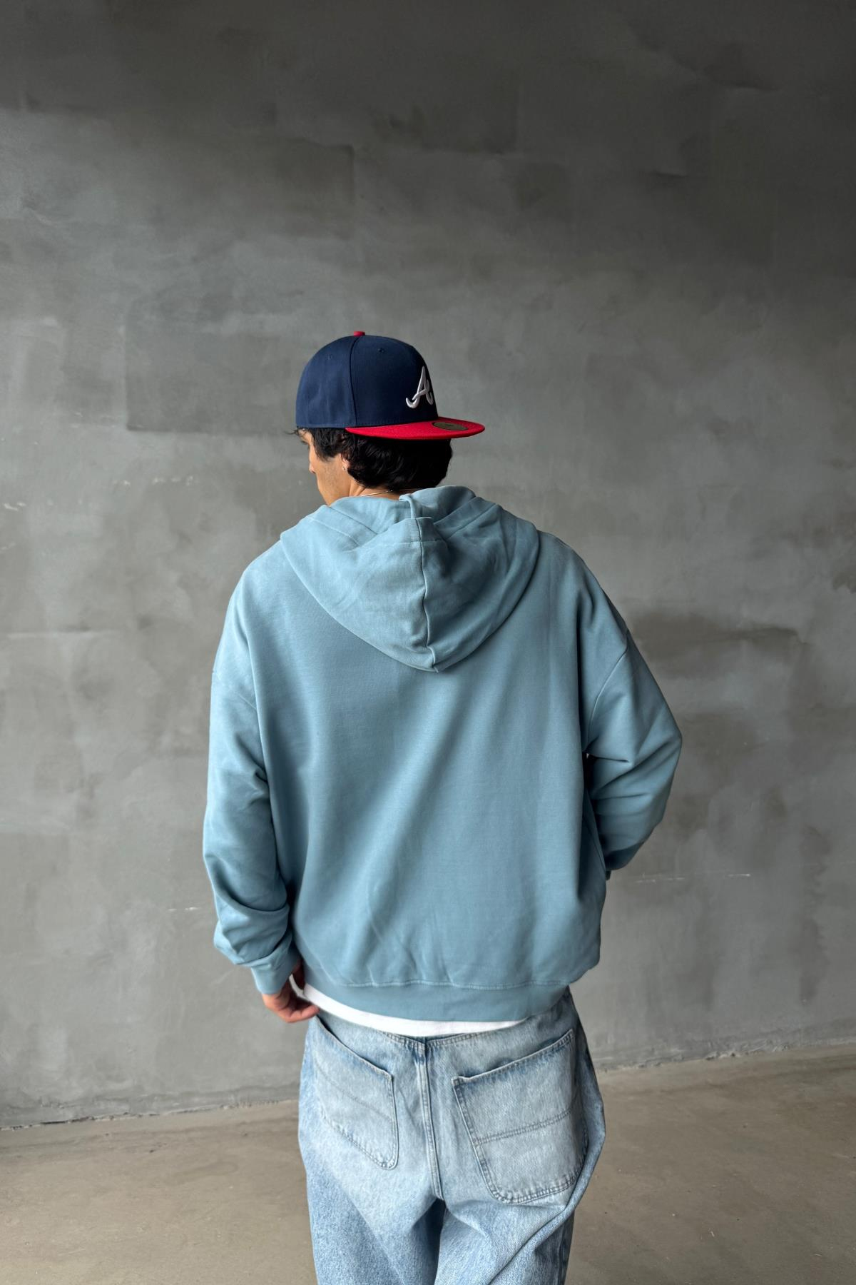 Açık Mavi Yumuşak Dokulu Oversize Zipper Sweatshirt SR01