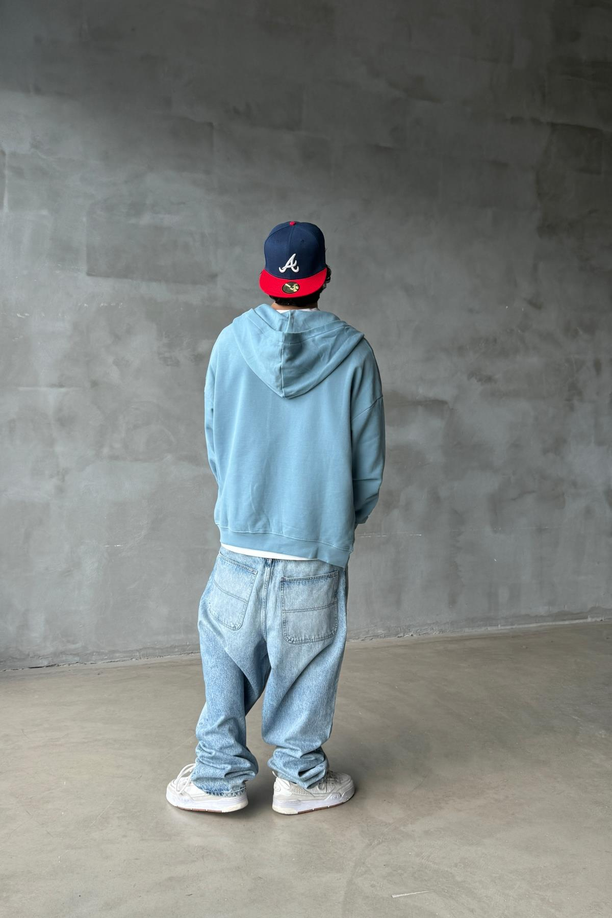Açık Mavi Yumuşak Dokulu Oversize Zipper Sweatshirt SR01