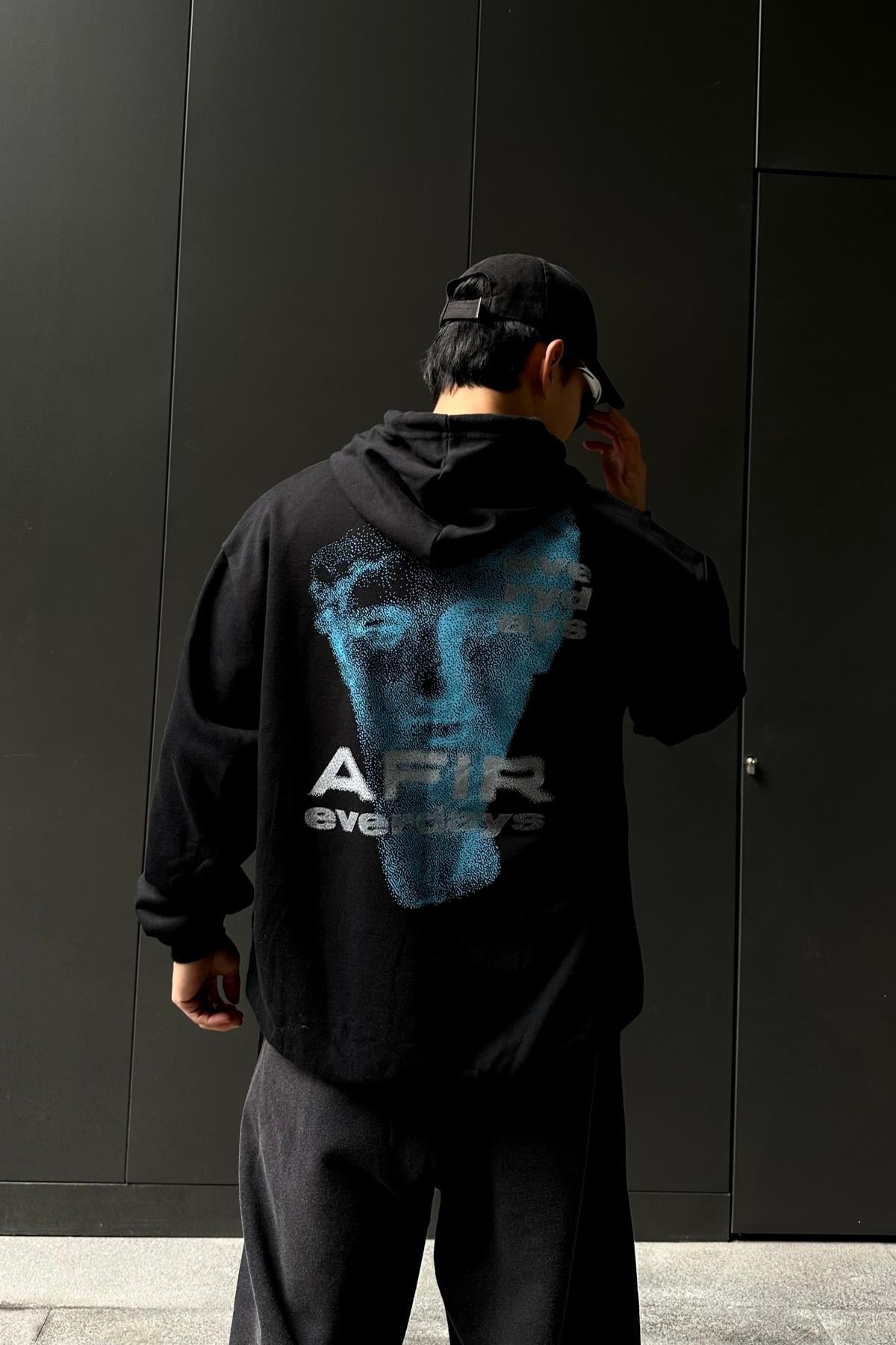 Afir David Baskılı Siyah Oversize Sweatshirt SW1053