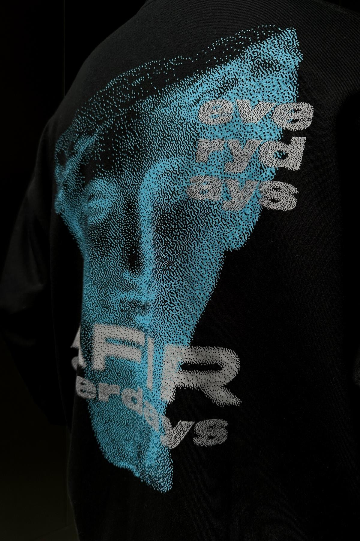 Afir David Baskılı Siyah Oversize Sweatshirt SW1053