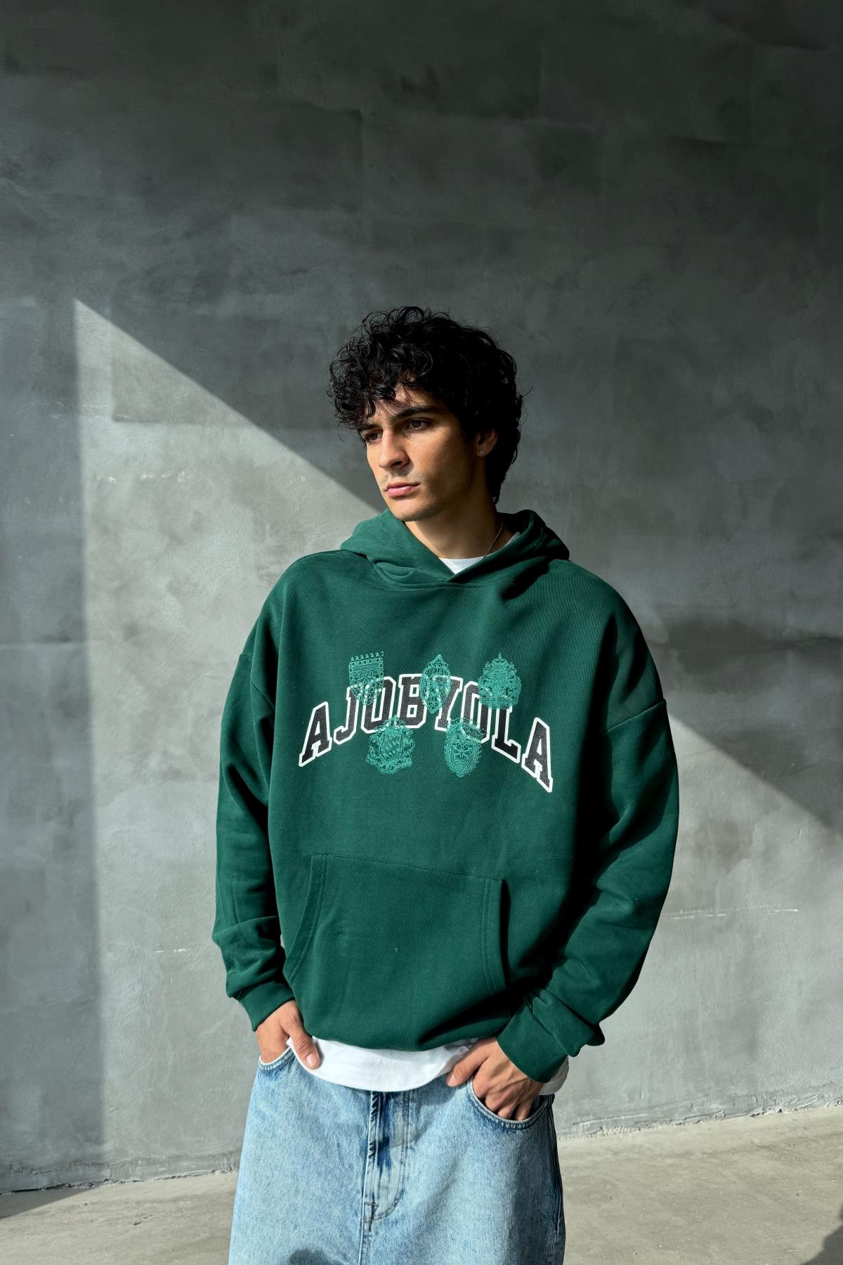 Ajobyola Baskılı Yeşil Oversize Sweatshirt SR01