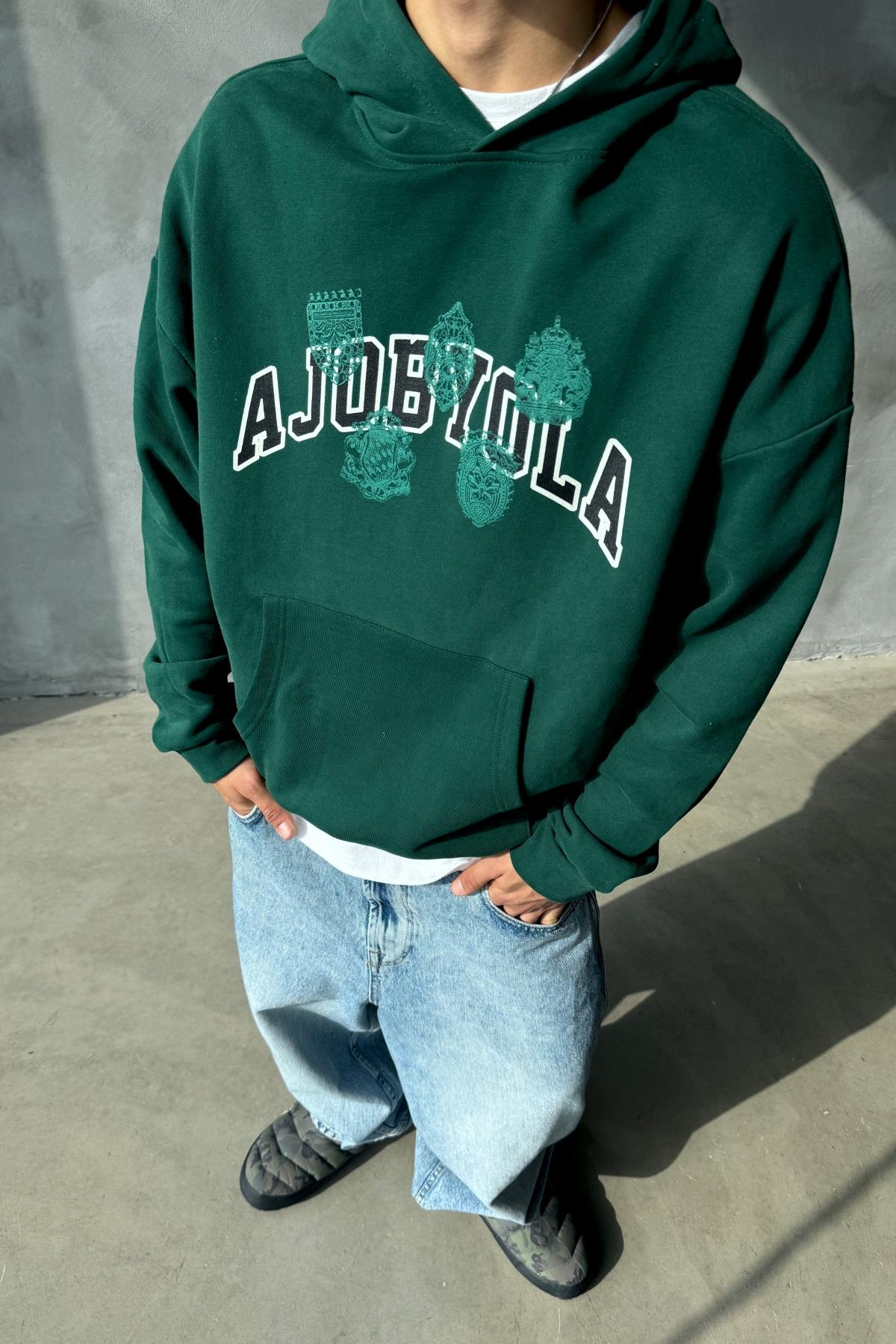 Ajobyola Baskılı Yeşil Oversize Sweatshirt SR01