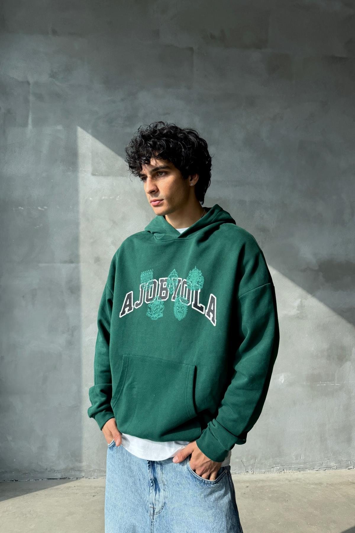 Ajobyola Baskılı Yeşil Oversize Sweatshirt SR01