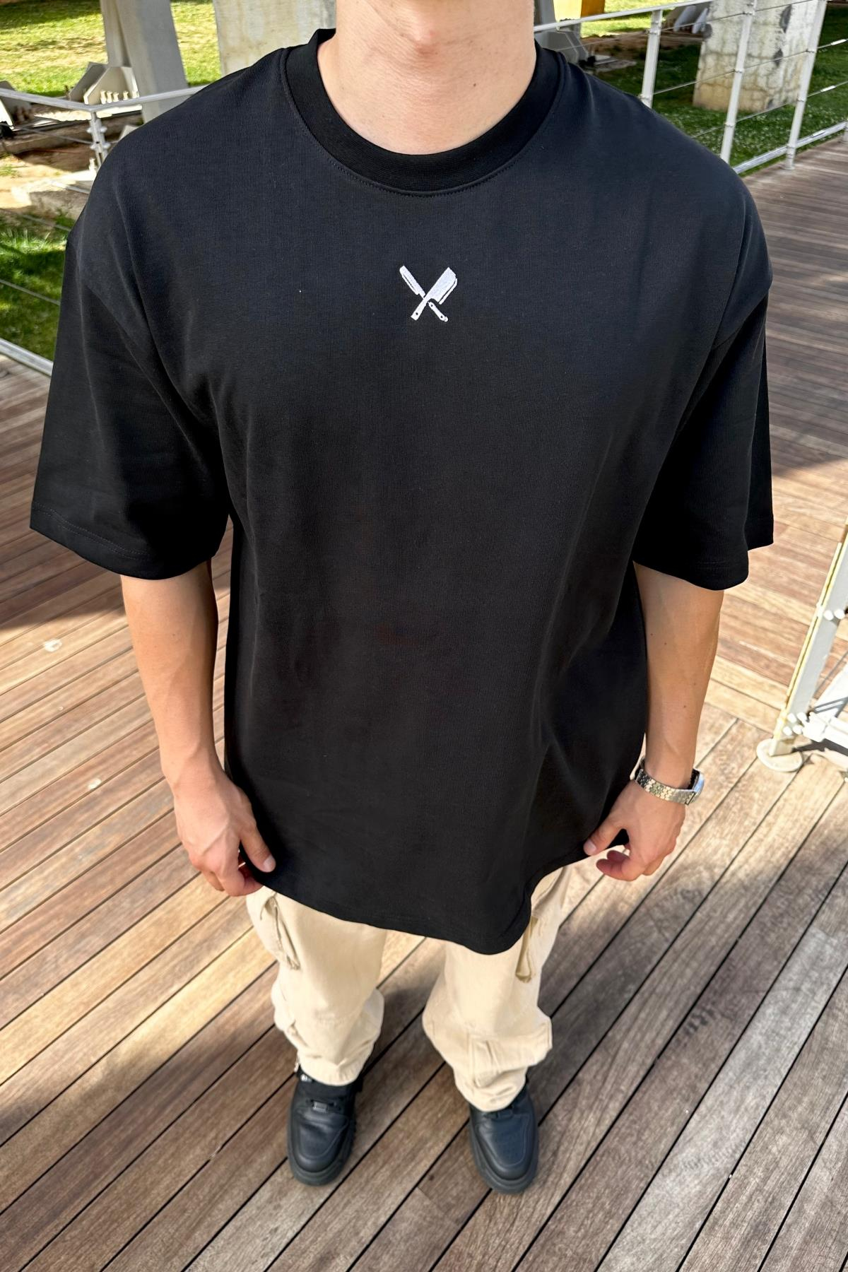 All In Baskılı Siyah Oversize Tshirt  T1138