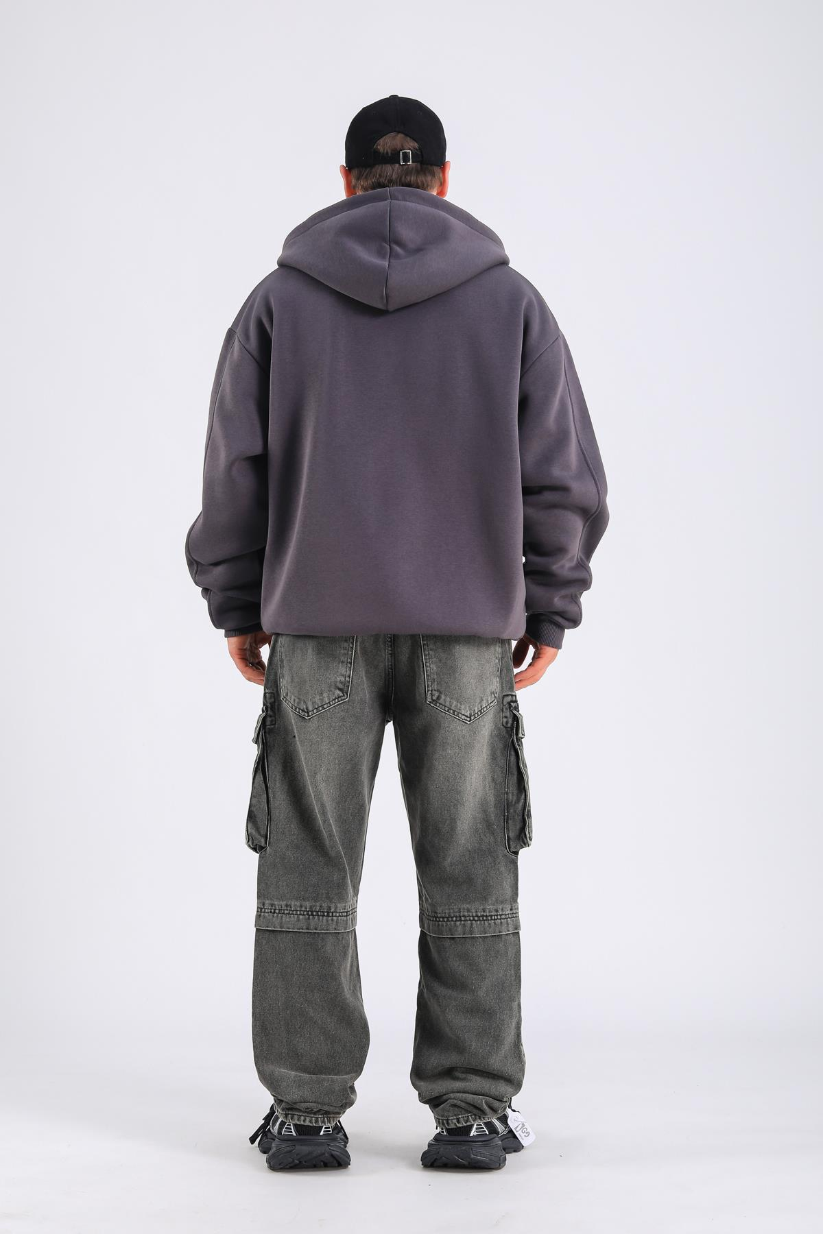 Antrasit Basic Zipper Oversize Hoodie SW1309