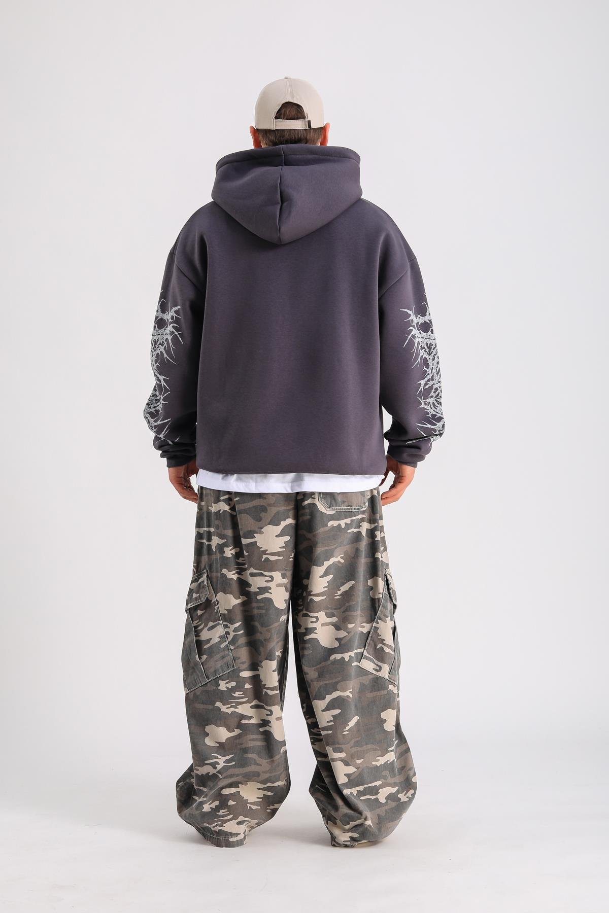Antrasit Baskılı Oversize Hoodie SW1244