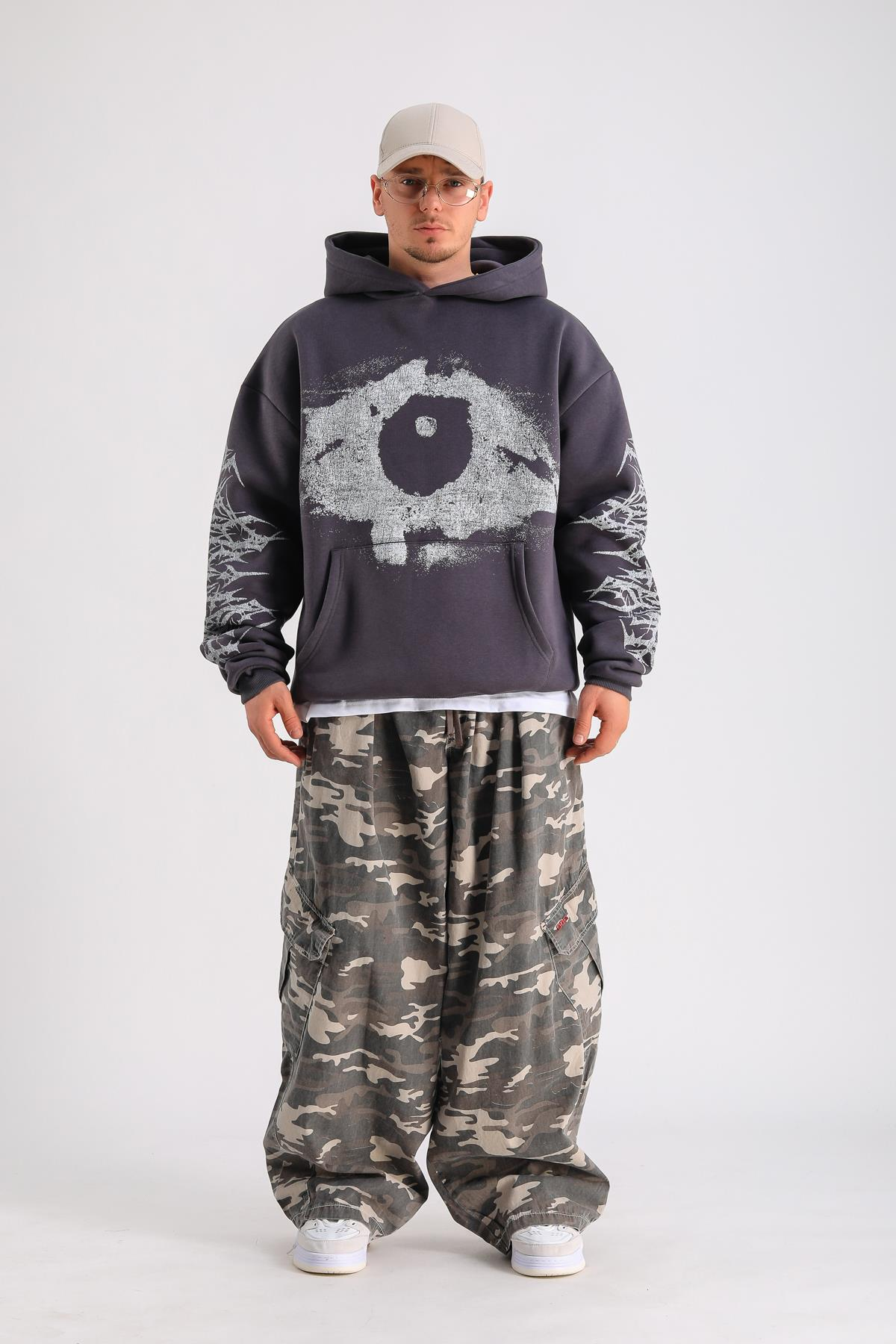 Antrasit Baskılı Oversize Hoodie SW1244