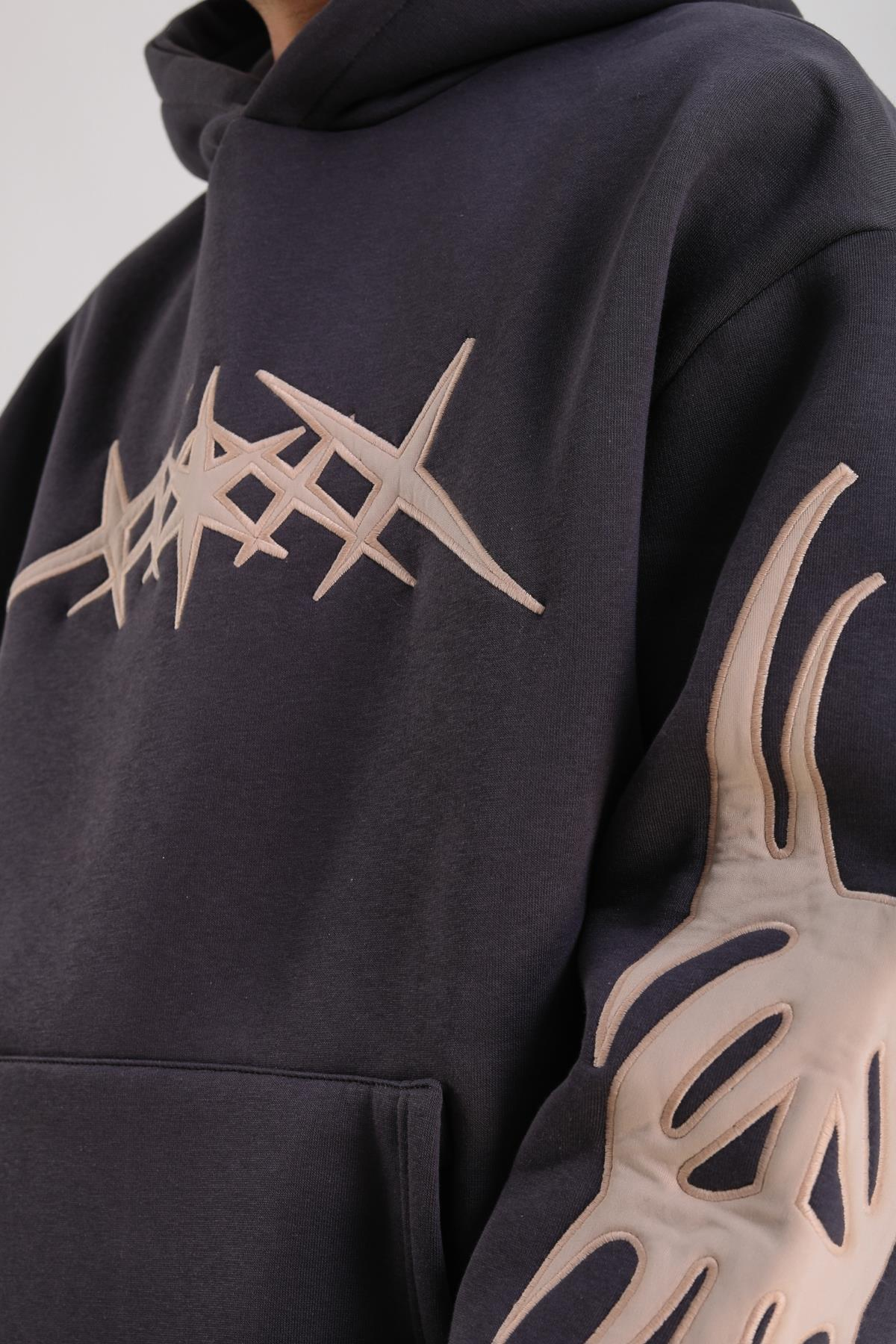 Antrasit Patch Detay Oversize Hoodie SW1243