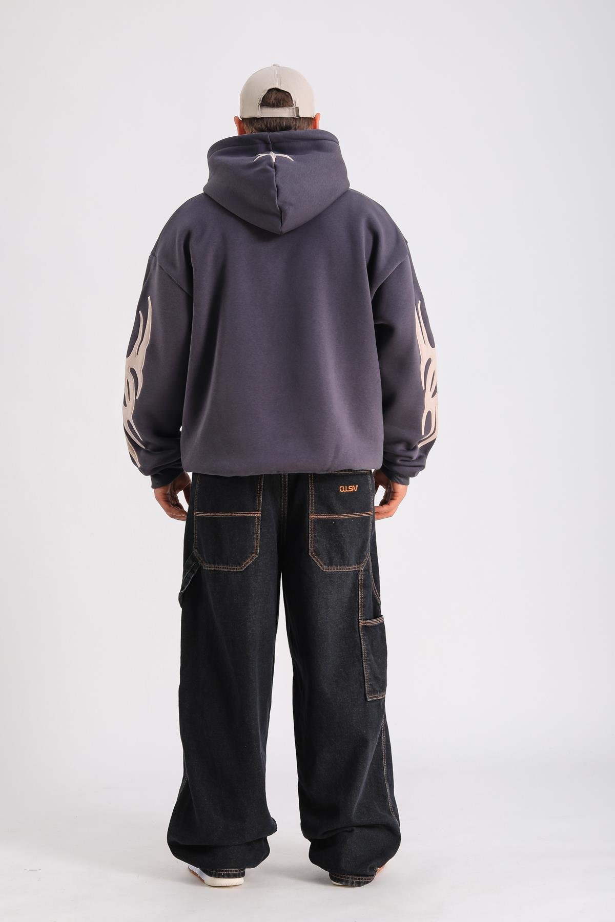 Antrasit Patch Detay Oversize Hoodie SW1243