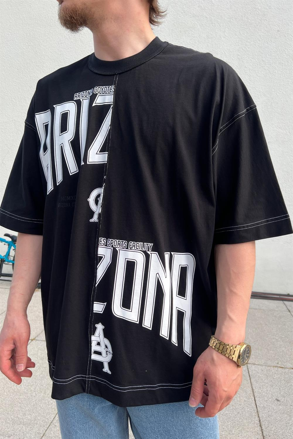 Arizona Baskılı Siyah Kısa Kalıp Oversize Tshirt T737