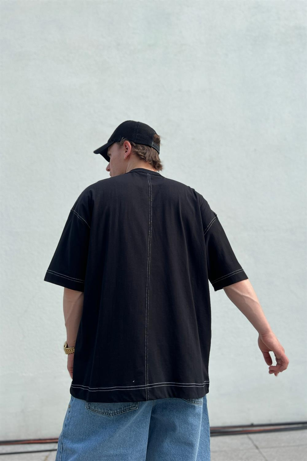 Arizona Baskılı Siyah Kısa Kalıp Oversize Tshirt T737