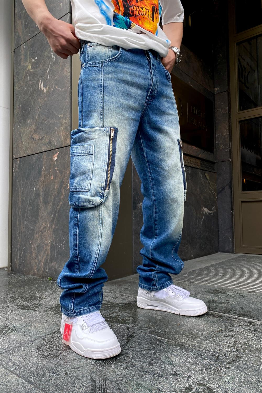 Asos Zipper Cep Detay Yıkamalı Jean P613