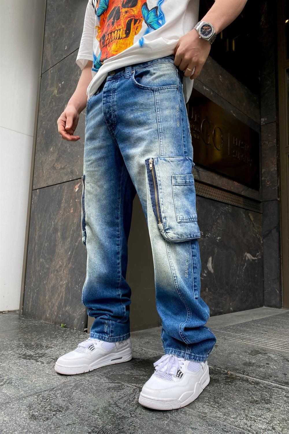 Asos Zipper Cep Detay Yıkamalı Jean P613