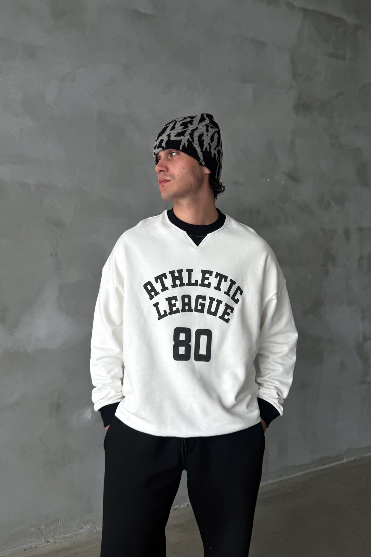 Athletic Baskılı Beyaz Oversize Sweatshirt SR01