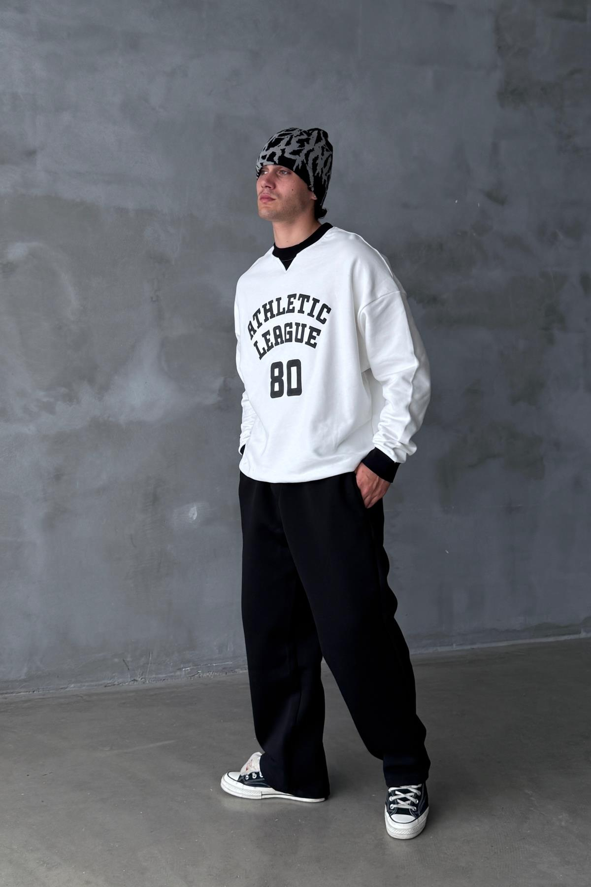Athletic Baskılı Beyaz Oversize Sweatshirt SR01